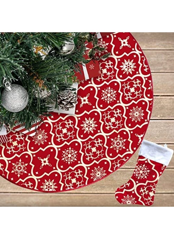 CCOVERY 48 Inch Gold Festival Tree Skirt Large Xmas Tree Skirt with Socks Decoration Red  - Image 1