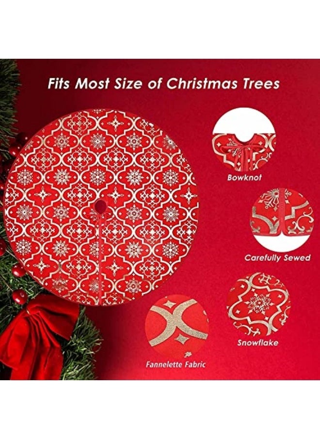 CCOVERY 48 Inch Gold Festival Tree Skirt Large Xmas Tree Skirt with Socks Decoration Red  - Image 2