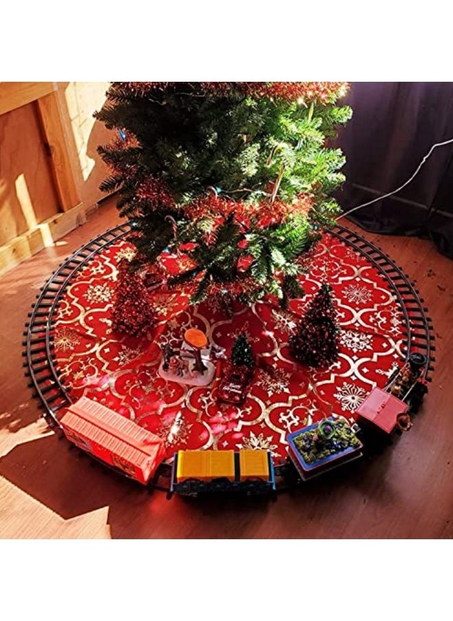 CCOVERY 48 Inch Gold Festival Tree Skirt Large Xmas Tree Skirt with Socks Decoration Red  - Image 3