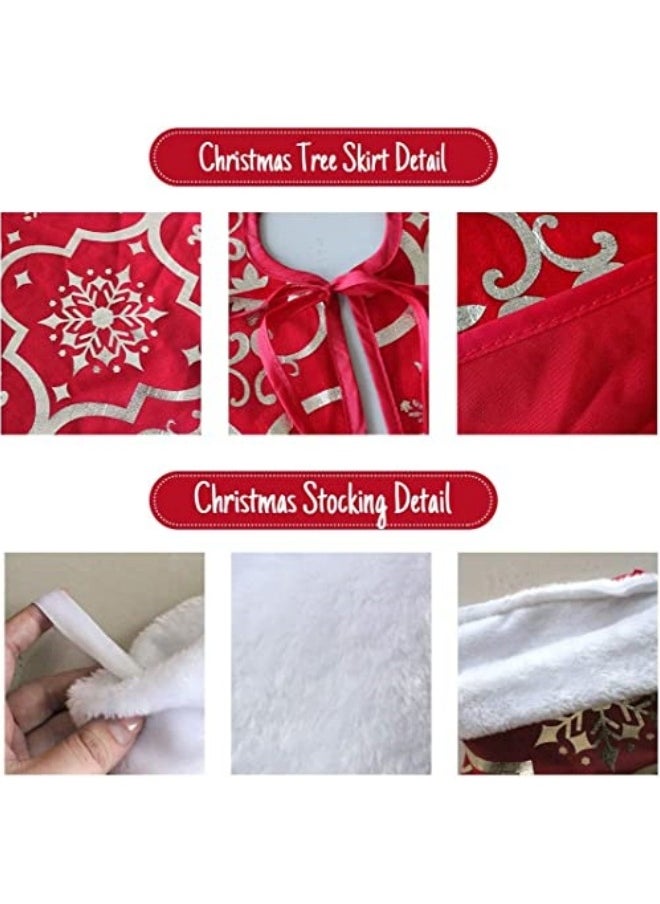 CCOVERY 48 Inch Gold Festival Tree Skirt Large Xmas Tree Skirt with Socks Decoration Red  - Image 4