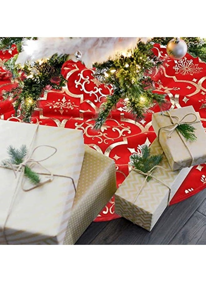 CCOVERY 48 Inch Gold Festival Tree Skirt Large Xmas Tree Skirt with Socks Decoration Red  - Image 5