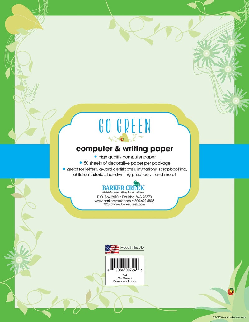Barker Creek Designer Computer Paper, Go Green, 8.5” x 11”, Decorative Printer Paper, Stationery, 50 Sheets per Pkg, Home, School and Office Supplies (724) - Image 2
