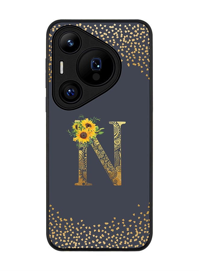 Stylizedd Rugged Black edge case for Huawei Pura 70, Slim fit Case Flexible Cover - Custom Monogram Initial Letter Floral Pattern Alphabet - N (Grey ) - Image 1