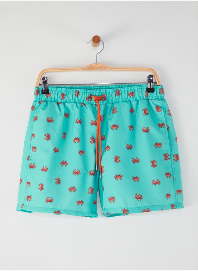 trendyol Mint Standard Fit Patterned Crab Patterned Swim Shorts  - Image 1
