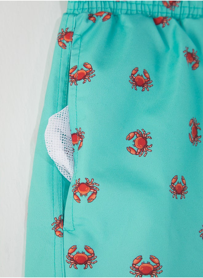 trendyol Mint Standard Fit Patterned Crab Patterned Swim Shorts  - Image 4