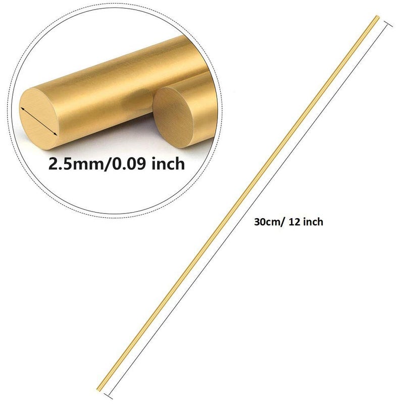 Comonc 15 PCS 2.5 mm/3/32 inch Solid Brass Rods Lathe Bar Stock Kit Brass Round Stock 2.5 mm/3/32 inch in Diameter 12 Inch in Length,C27400 - Image 2
