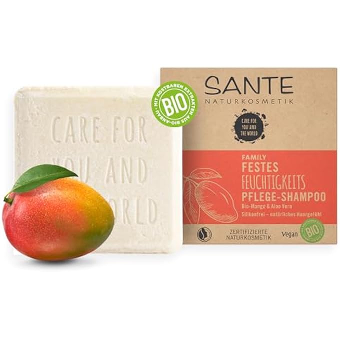SOLID SHAMPOO FOR DRY HAIR, VEGAN FORMULA WITH ORGANIC ALOE VERA AND MANGO, SOLID MOISTURISING SHAMPOO, 1 X 60 G - Image 1