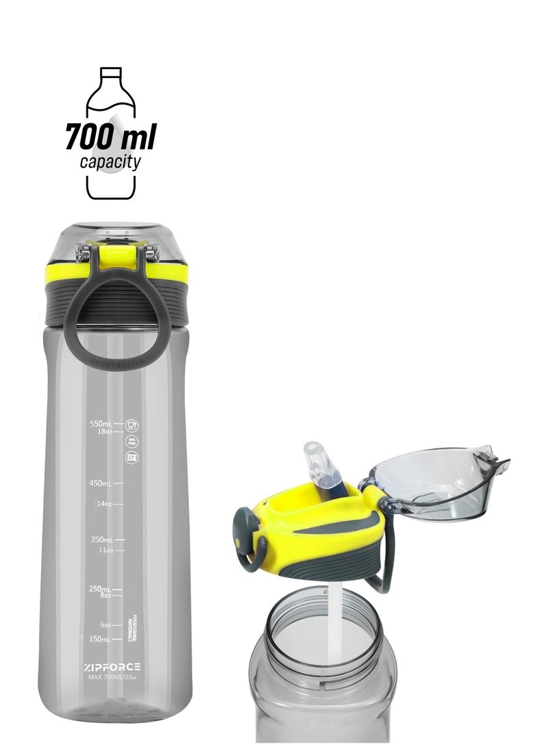 ZIPFORCE Best Sports Water Bottle - 700ML Tritain Water Bottle with Time Maker Leakproof Free Drinking water bottle BPA free for Fitness, Gym and Outdoor Sports - Image 1