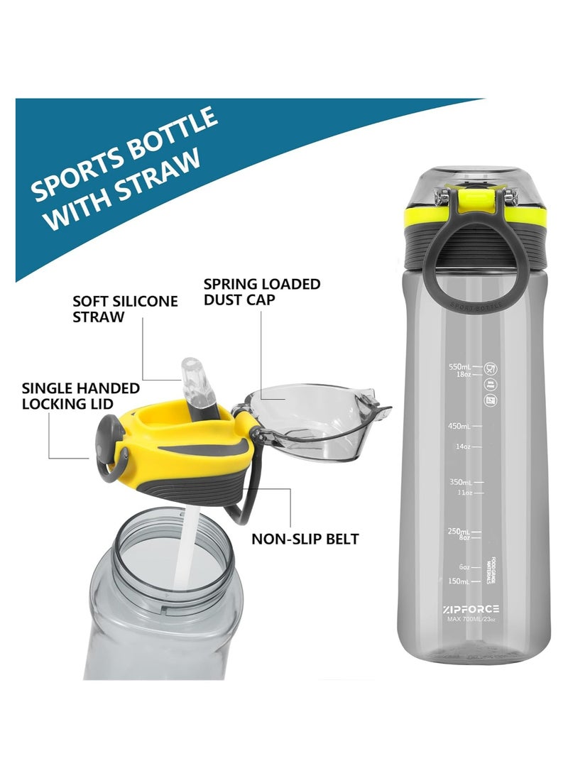ZIPFORCE - ZIPFORCE Best Sports Water Bottle - 700ML Tritain Water Bottle with Time Maker Leakproof Free Drinking water bottle BPA free for Fitness, Gym and Outdoor Sports - Image 1