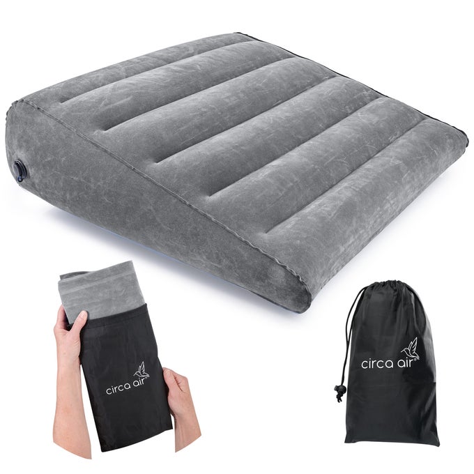 INFLATABLE WEDGE PILLOW TRAVEL WEDGE PILLOW FOR SLEEPING ACID REFLUX AFTER SURGERY BED WEDGE PILLOW FOR HEAD SHOULDER BACK KNEE LEG ELEVATION SUPPORT GERD SNORING HEARTBURN