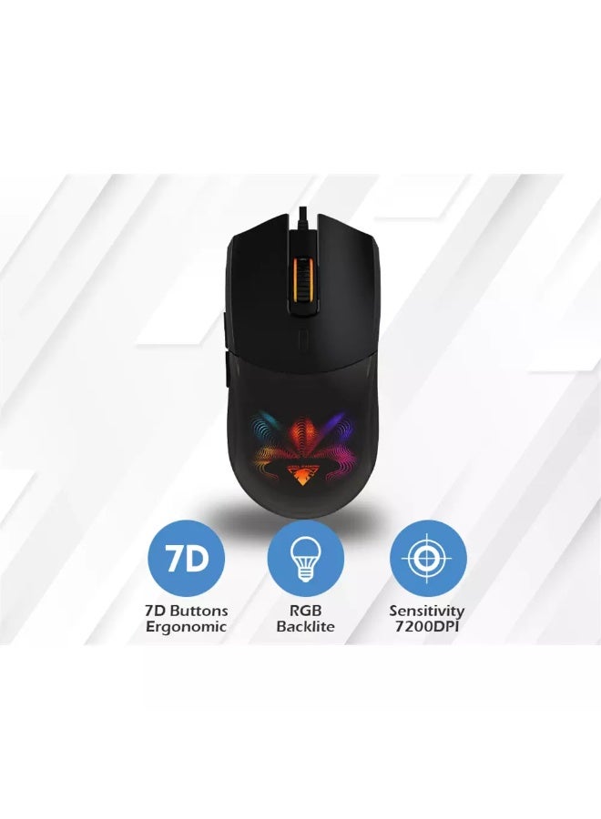 جي ديل ماوس الألعاب GM1320 RGB - مستشعر بصري 7200 نقطة في البوصة - معدل استطلاع 1000 هرتز - 7 أزرار كابل مضفر - Image 5