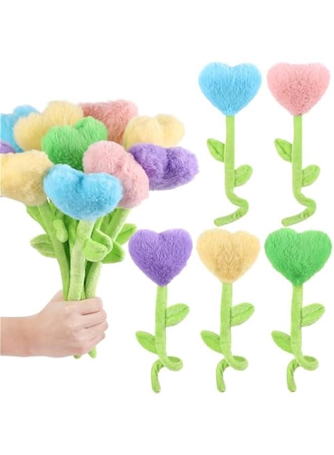 10 Pcs Plush Heart Floral Stuffed Bendable Stems Plush Bouquet Toy Soft Rose Flower 12.6 Inch for  Classroom 2025 Mother's Day Valentines Day Girl Girlfriend Wife(10 Pcs Colorful Heart) - Image 1