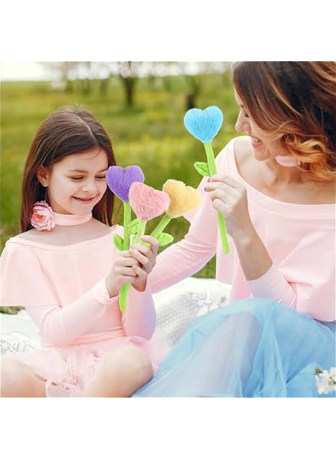10 Pcs Plush Heart Floral Stuffed Bendable Stems Plush Bouquet Toy Soft Rose Flower 12.6 Inch for  Classroom 2025 Mother's Day Valentines Day Girl Girlfriend Wife(10 Pcs Colorful Heart) - Image 3