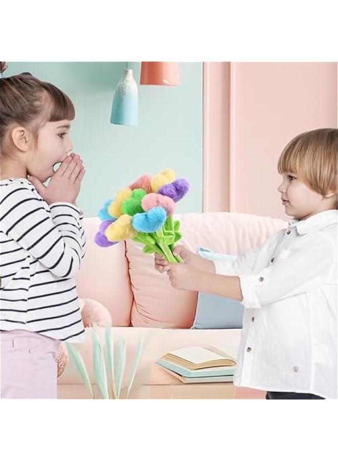 10 Pcs Plush Heart Floral Stuffed Bendable Stems Plush Bouquet Toy Soft Rose Flower 12.6 Inch for  Classroom 2025 Mother's Day Valentines Day Girl Girlfriend Wife(10 Pcs Colorful Heart) - Image 4