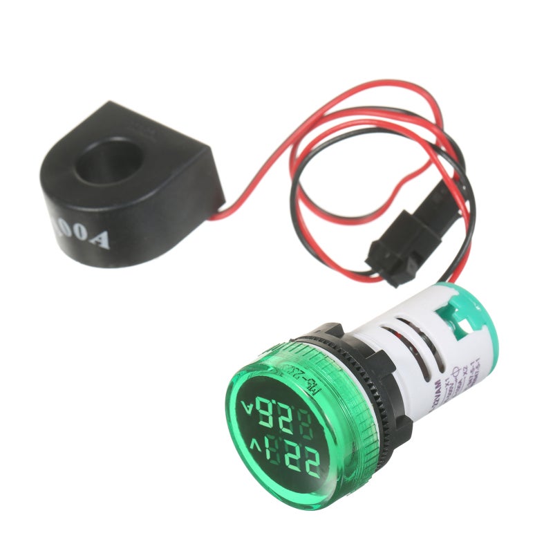 مقياس الفولتميتر: لوحة دائرية خضراء مقاس 30*30 مم - شاشة LED ثلاثية الأرقام عالية السطوع، نطاق AC واسع 0-100 أمبير و 50-500 فولت لاستخدام في الكهرباء والاتصالات الهاتفية والميكانيكا - Image 1