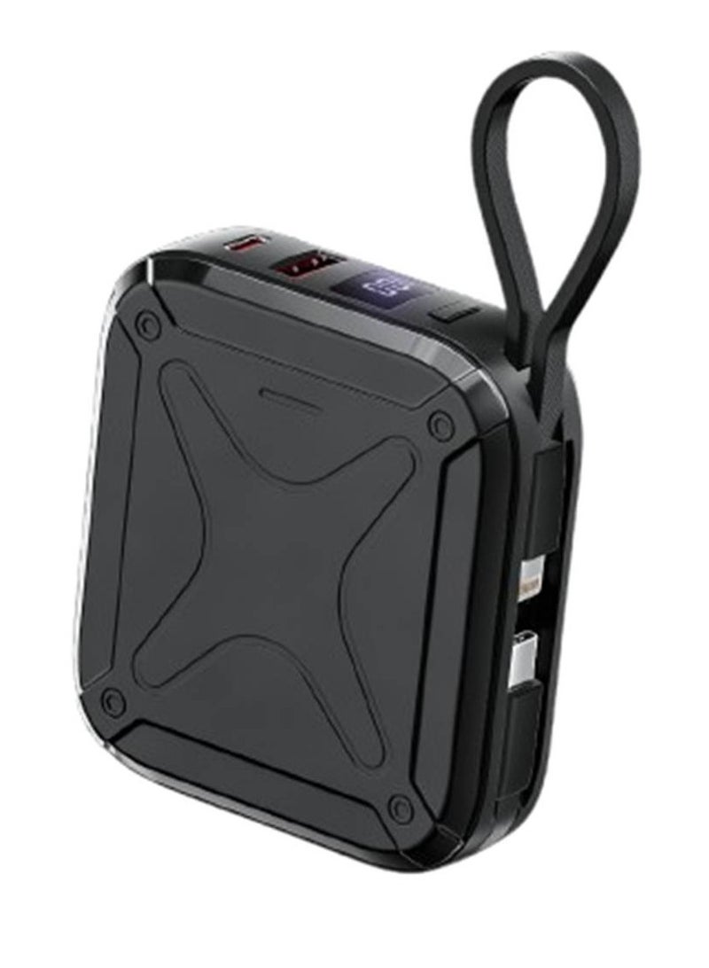 GREEN LION Xtreme 10 Power Bank 10000mAh, PD 22.5W, Built-in Lightning & USB-C Cables, USB-A & USB-C Ports, Digital Display - Black - Image 2