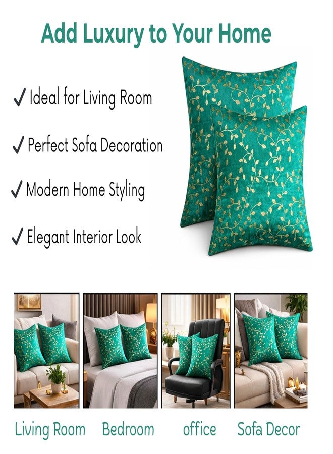 RD TREND Velvet Cushion Covers, 40 x 40 cm/16 x 16 inches, Pack of 2,250 TC, Side Zipper (Sea Green) - Image 3