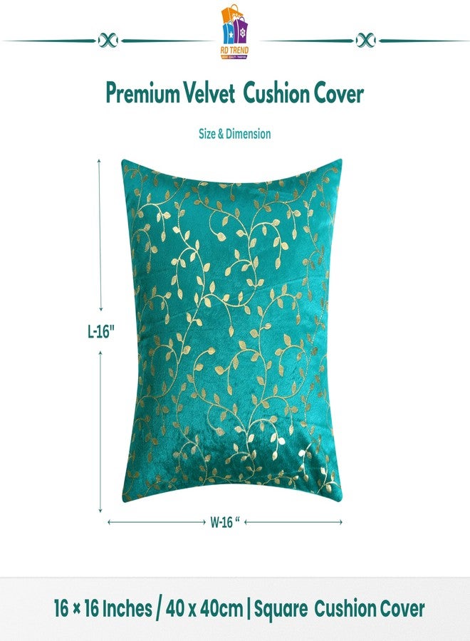 RD TREND Velvet Cushion Covers, 40 x 40 cm/16 x 16 inches, Pack of 2,250 TC, Side Zipper (Sea Green) - Image 2