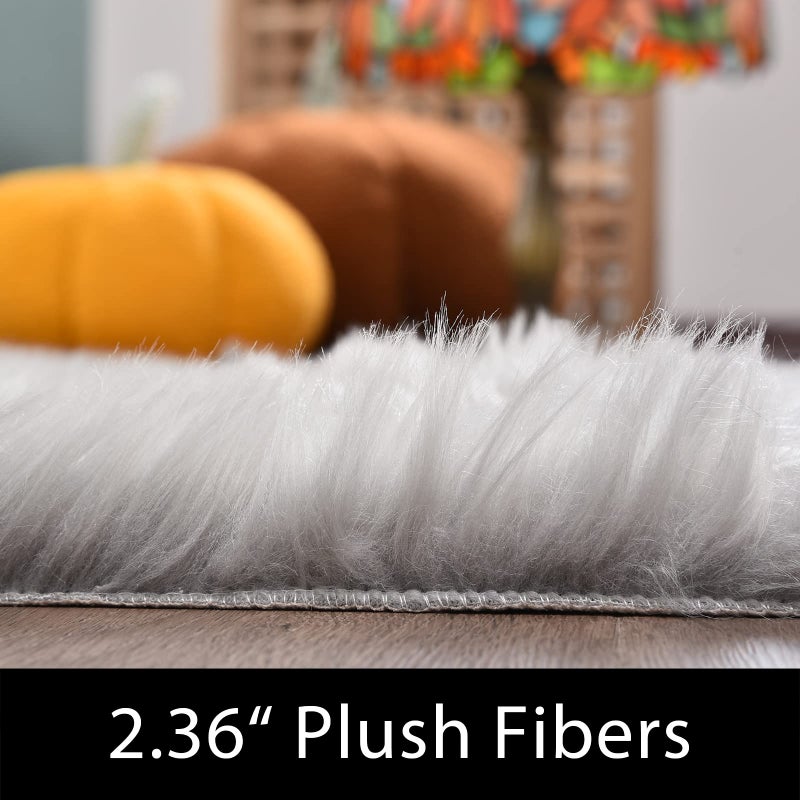 Latepis Washable 5x7 Grey Faux Fur Rugs for Living Room Soft Shag Rugs for Bedroom Perfect Sofa Floor Plush Rug Fluffy Carpet for Entertainment Room Home DÃ©cor - Image 2