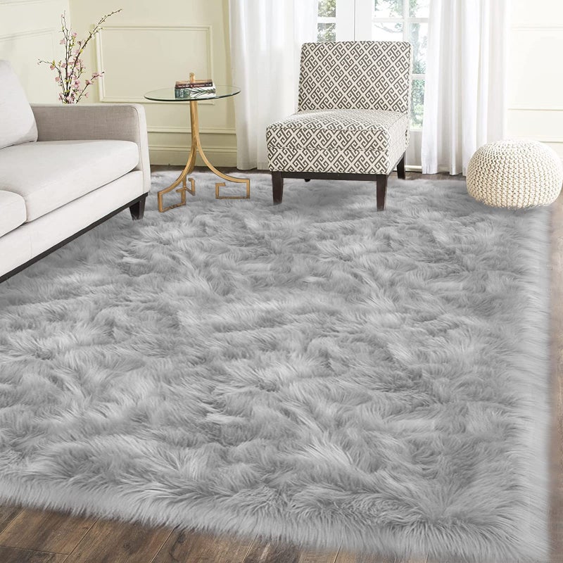 Latepis Washable 5x7 Grey Faux Fur Rugs for Living Room Soft Shag Rugs for Bedroom Perfect Sofa Floor Plush Rug Fluffy Carpet for Entertainment Room Home DÃ©cor - Image 1