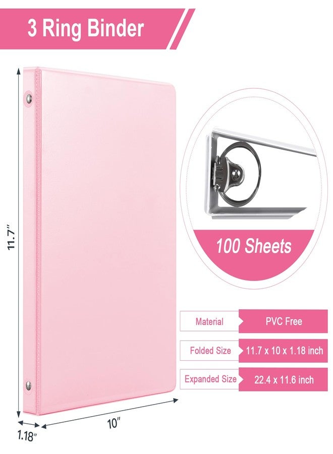 SUIN 1/2'' 3-Ring-Binder with Pockets, 200 Sheets Capacity, 0.5 inch Binders fits 11" x 8.5" US Letter Size, Assorted 4 Pastel Colors - Ideal for School, Office, and Home Use (0.5'' - Pink) - Image 2