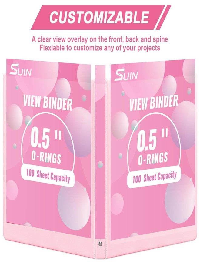 SUIN 1/2'' 3-Ring-Binder with Pockets, 200 Sheets Capacity, 0.5 inch Binders fits 11" x 8.5" US Letter Size, Assorted 4 Pastel Colors - Ideal for School, Office, and Home Use (0.5'' - Pink) - Image 4
