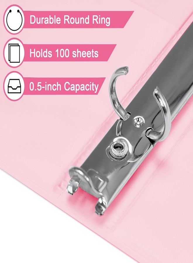 SUIN 1/2'' 3-Ring-Binder with Pockets, 200 Sheets Capacity, 0.5 inch Binders fits 11" x 8.5" US Letter Size, Assorted 4 Pastel Colors - Ideal for School, Office, and Home Use (0.5'' - Pink) - Image 3