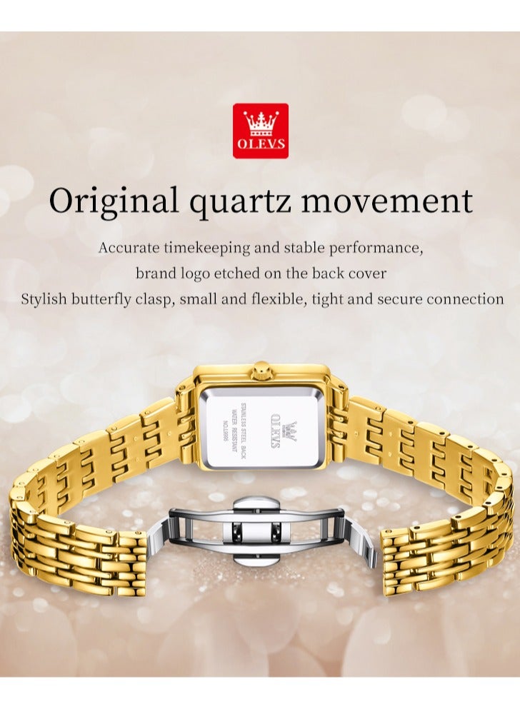 أوليفز ساعة نسائية أنيقة وعصرية مربعة الشكل بسوار كوارتز مع تاريخ مقاومة للماء هيكل ذهبي ومينا أزرق 9995 - Image 4