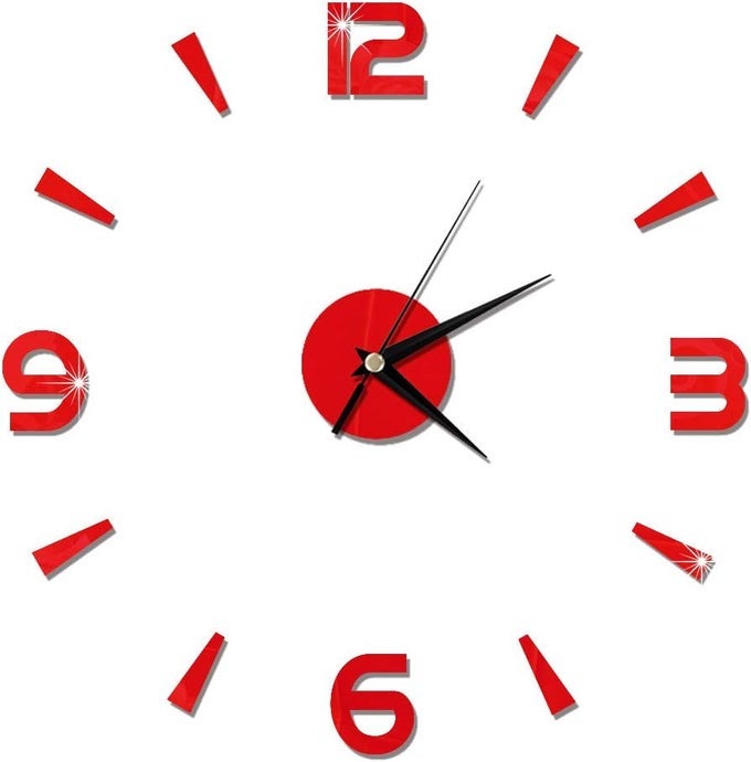 MODERN FRAMELESS DIY WALL CLOCK MODERN 3D DIY WALL CLOCK DECOR STICKER MIRROR FRAMELESS LARGE DIY WALL CLOCK KIT FOR HOME LIVING ROOM BEDROOM OFFICE DECORATION RED