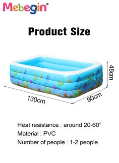 MEBEGIN 130*90*48cm Rectangle Shape Inflatable Swimming Pool with Marine Animal Print, Thickened Swimming Pool, Paddling Pool with Inflatable Safety Bubble Bottom, Durable Multifunctional Blow up Pool, Family Lounge Pool, Ideal Choice for Indoor Entertainment and Outdoor Activities  - Image 3