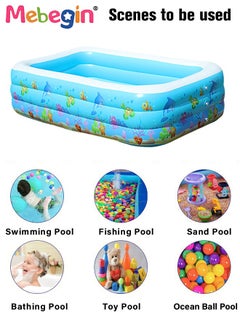MEBEGIN 130*90*48cm Rectangle Shape Inflatable Swimming Pool with Marine Animal Print, Thickened Swimming Pool, Paddling Pool with Inflatable Safety Bubble Bottom, Durable Multifunctional Blow up Pool, Family Lounge Pool, Ideal Choice for Indoor Entertainment and Outdoor Activities  - Image 5