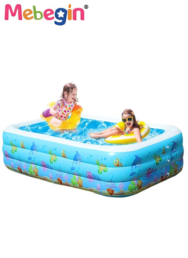 MEBEGIN - 130*90*48cm Rectangle Shape Inflatable Swimming Pool with Marine Animal Print, Thickened Swimming Pool, Paddling Pool with Inflatable Safety Bubble Bottom, Durable Multifunctional Blow up Pool, Family Lounge Pool, Ideal Choice for Indoor Entertainment and Outdoor Activities - Image 1