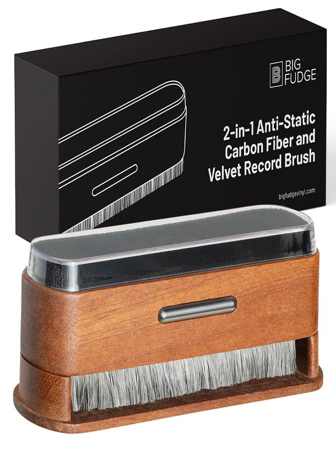 Big Fudge Vinyl 2-in-1 Wooden Record Cleaning Brush - Record Player Accessories and Gifts - LP Cleaner and Static Dissipator - Carbon Fibre and Velvet Brush Kit for Vinyl Records - Image 1