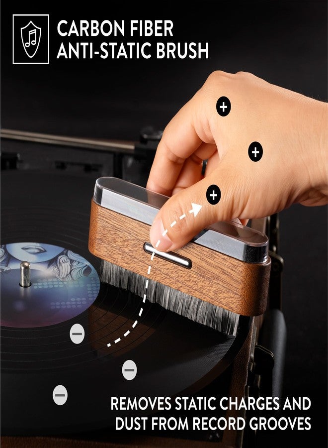 Big Fudge Vinyl 2-in-1 Wooden Record Cleaning Brush - Record Player Accessories and Gifts - LP Cleaner and Static Dissipator - Carbon Fibre and Velvet Brush Kit for Vinyl Records - Image 2