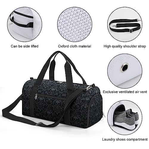 NELife Victorian Gothic Black Skull Sport Gym Duffle Travel Bag with Shoe Compartment,Wet Pocket for Men And Women - Image 5