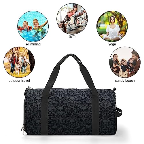 NELife Victorian Gothic Black Skull Sport Gym Duffle Travel Bag with Shoe Compartment,Wet Pocket for Men And Women - Image 4