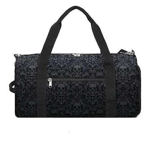 NELife Victorian Gothic Black Skull Sport Gym Duffle Travel Bag with Shoe Compartment,Wet Pocket for Men And Women - Image 1