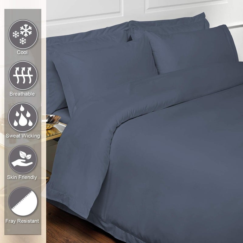 PIZUNA 100% Cotton Duvet Cover Single Size 140x200 cm Dark Blue, 400 Thread Count Long Staple Cotton Sateen Weave Duvet Cover Set with 1 Pillowcase (Dark Blue Bedding Duvet Cover Sets) - Image 2