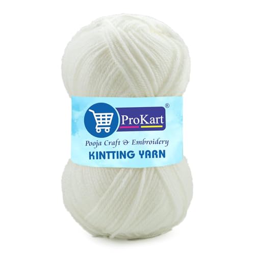 ProKart Premium Woolen 4 ply Hand Knitting Wool Yarn | Fine Weight Knitted and Crocheted Soft Yarn for Sweater, Scarf, Hat, Baby Clothes, Baby Sports, Purse, Gift Bags & DIY Craft Accessories Projects (1 Ball/100 Gram Each) (White, 100gms x 1 Pack) - Image 1