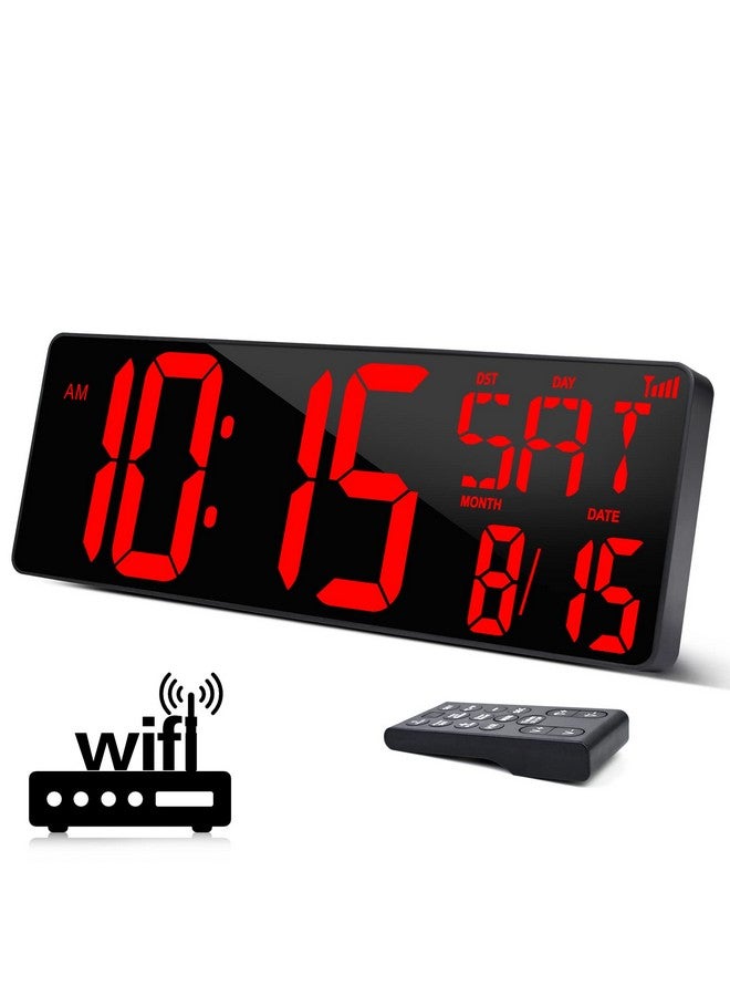 XREXS Large Digital Wall Clock WiFi Sync, 16.5 in Large Display Wall Clock with Temperature/Date/Week, LED Big Digital Timer Clock with Remote Control, Alarm Clock for Home and Office, Auto-dimming - Image 1