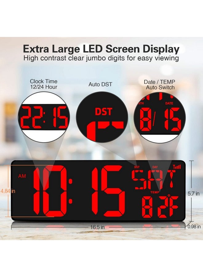 XREXS Large Digital Wall Clock WiFi Sync, 16.5 in Large Display Wall Clock with Temperature/Date/Week, LED Big Digital Timer Clock with Remote Control, Alarm Clock for Home and Office, Auto-dimming - Image 3