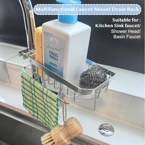 OSOVGO Sponge Holder for Kitchen Sink, Kitchen Organizer, 304 Stainless Steel Cleaning Supplies Organizer, Sink Brush Holder, Sink Organizer, Hanging Organizer (ROUND RIGHT) - Image 2