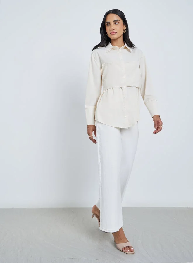 Styli Styli Spread Collar Buttoned Long Sleeve Shirt