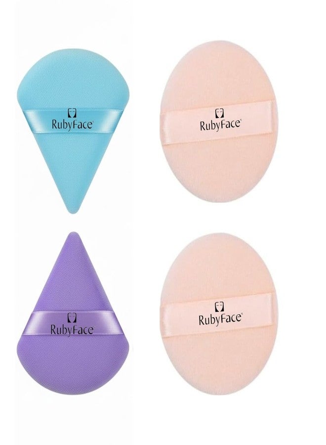 Ruby Face RubyFace Makeup Powder Puff Set - Triangle & Round Velvet Blending Puff for Loose & Compact Powder, Foundation & Setting - Soft Reusable Face Applicator for Smooth Finish (Pack of 4) - Image 1