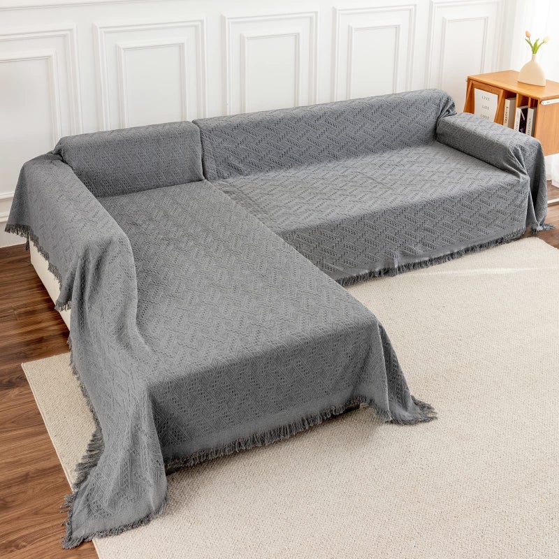 DEEPDREAM Deep Dream Sectional Couch Covers, 2 Pieces Sectional Sofa Cover, L Shaped Couch Covers, Couch Cover for Sectional Sofa (XX-Large, 71" x 118" + 91" x 134", Dark Grey) - Image 1