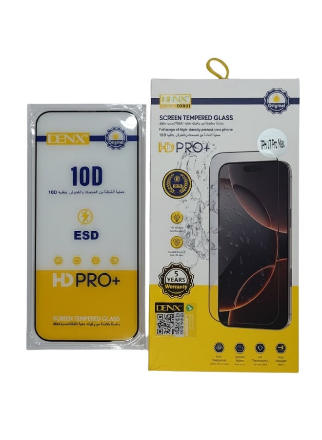 Denx Tempered Glass Screen Protector for iPhone 17 Pro Max with 10D Full Coverage and HD Pro Plus Clarity