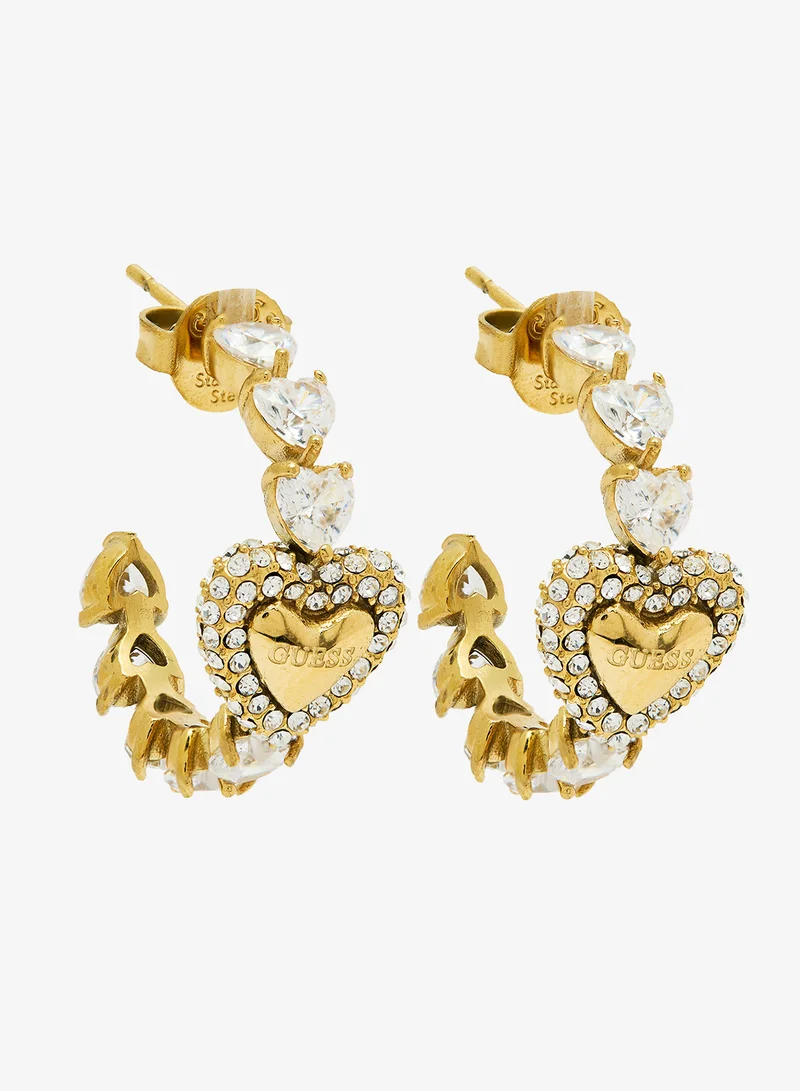 GUESS Pave Heart Hoop Earrings