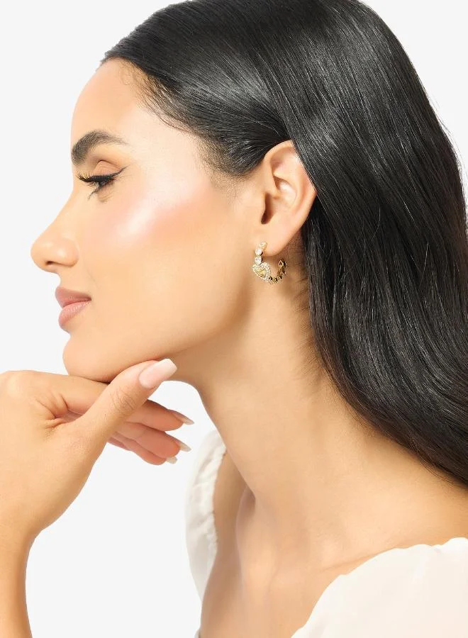 GUESS Pave Heart Hoop Earrings