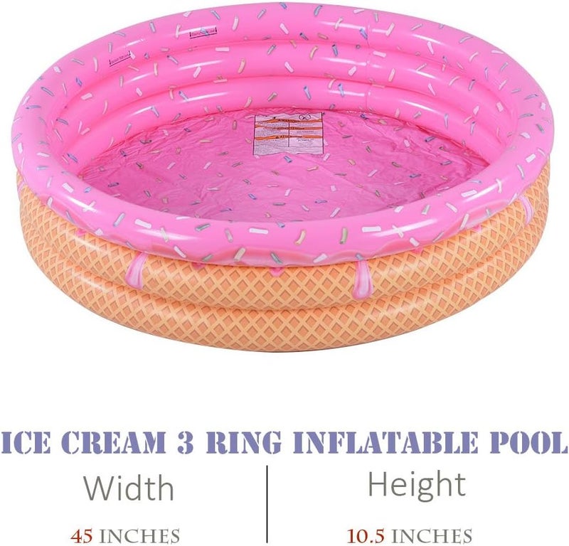 XFlated Kiddie Pool, Ice Cream 3 Ring Inflatable Pool for Kids, Ideal Water Pool in Summer, 45 Inches Inflatable Swimming Pool, for Ages 3+ - Image 4