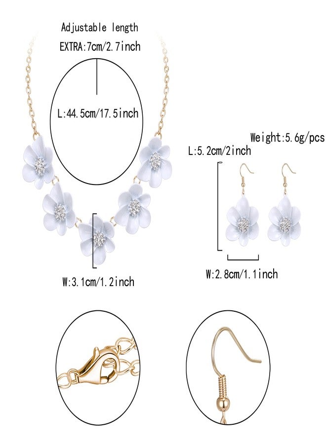 Flyonce White Flower Necklace for Women, Summer Boho Floral Choker Necklaces with Earrings Holiday Jewelry - Image 5